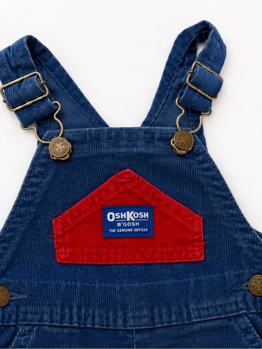 Vintage OshKosh B’Gosh USA Blue Corduroy Overalls Baby 12M Color Block Snap Leg